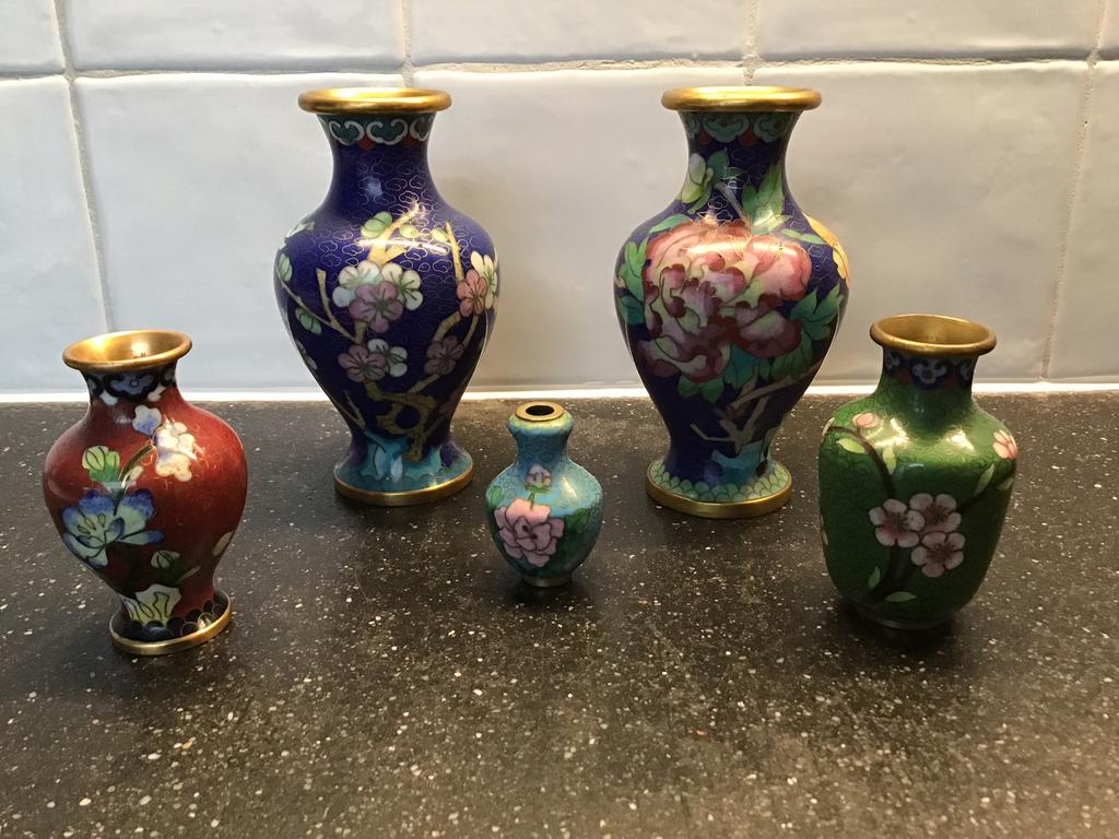 Cloisonne vaas. Vijf stuks, Antiek en Kunst, Ophalen of Verzenden