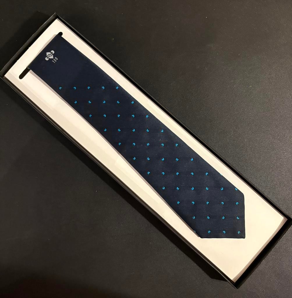 Stropdas NS 150 jaar spoorwegen (donkerblauw) (1989), Verzamelen, Spoorwegen en Tramwegen, Zo goed als nieuw, Trein, Ophalen of Verzenden