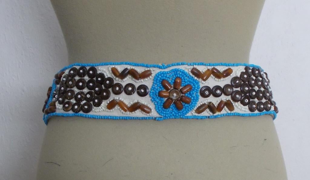 Aparte blauw/witte kralen bewerkte Ibiza heupriem, Overige kleuren, 5 cm of meer, Tailleriem, Zo goed als nieuw