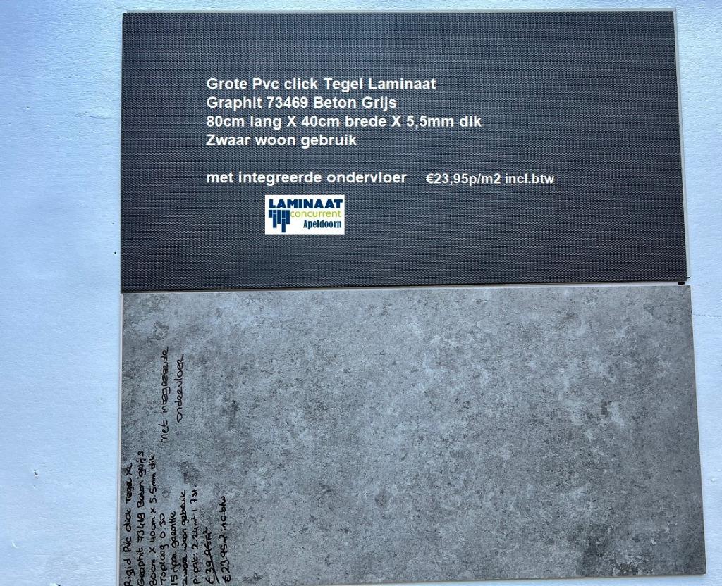 Pvc click Grote Tegel Graphit met integreerde ondervloer, Pvc click beton slate met integreerde ondervloer, 75 m² of meer, Nieuw