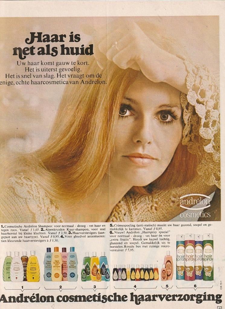 Retro reclame 1972 Andrélon shampoo haar is als huid, Verzamelen, Retro, Overige typen, Verzenden