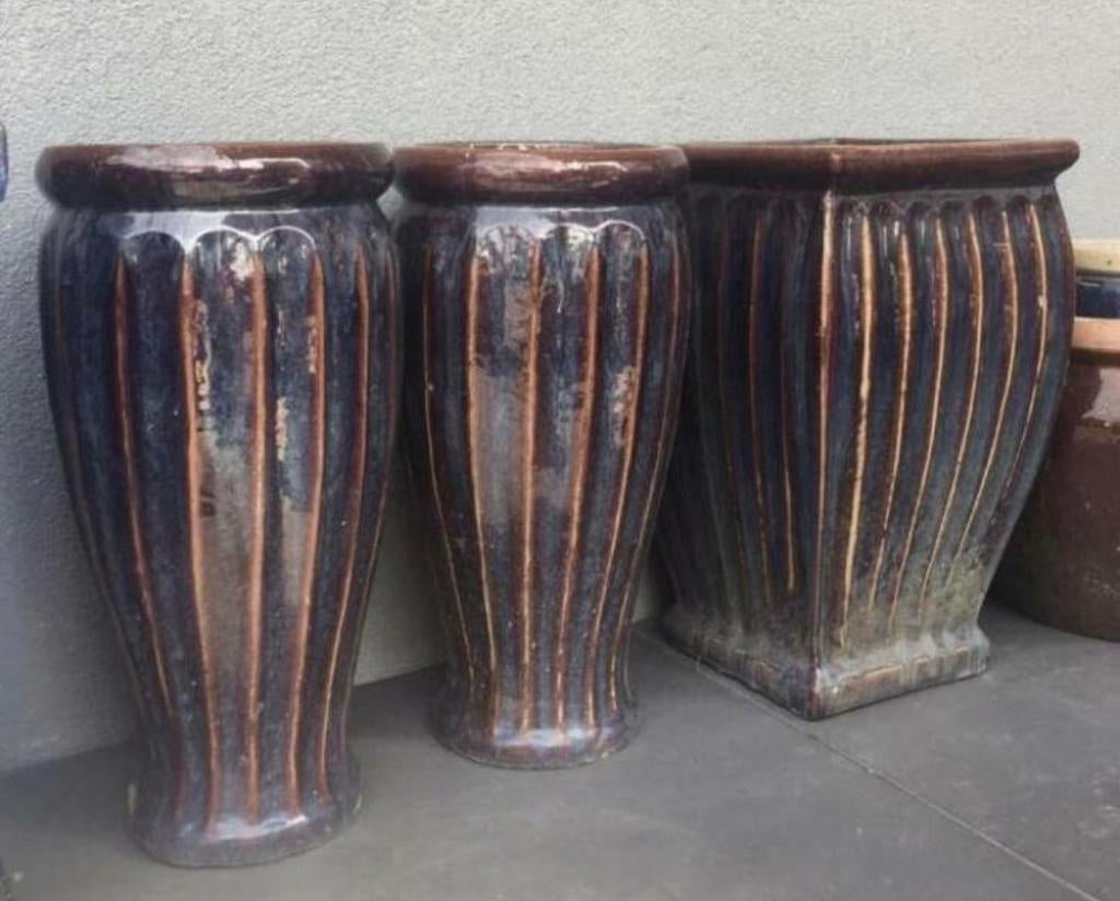 Oude grote terracotta potten hoge vazen 50cm, Tuin en Terras, Gebruikt, 40 cm of meer, Rond, Ophalen of Verzenden