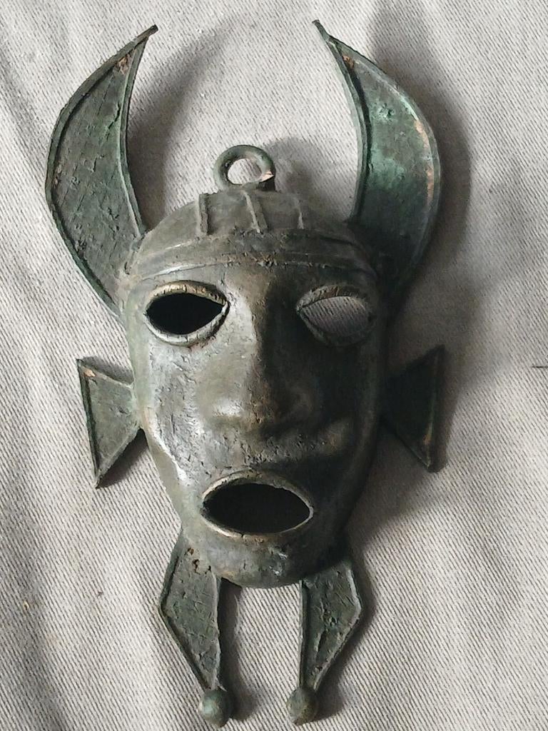 Bronzen Kpelie masker, Senufo volk. Duivel, devil, Ophalen of Verzenden