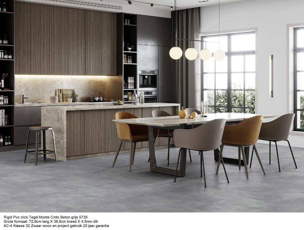 49,62m2 Grote Pvc Click Tegel Monte Beton Grijs 25pak : €730, 75 m² of meer, Ophalen of Verzenden, Grijs, Laminaat