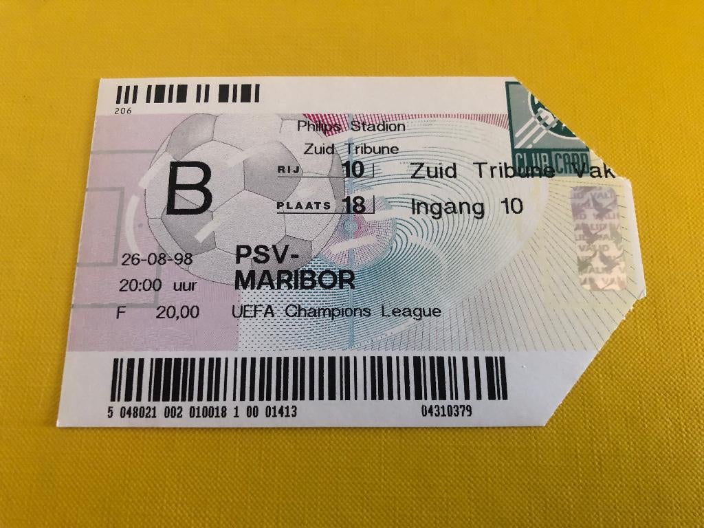 ⚽ Ticket CL PSV - Maribor 1998/1999⚽, Ophalen of Verzenden, Zo goed als nieuw, PSV, Overige typen