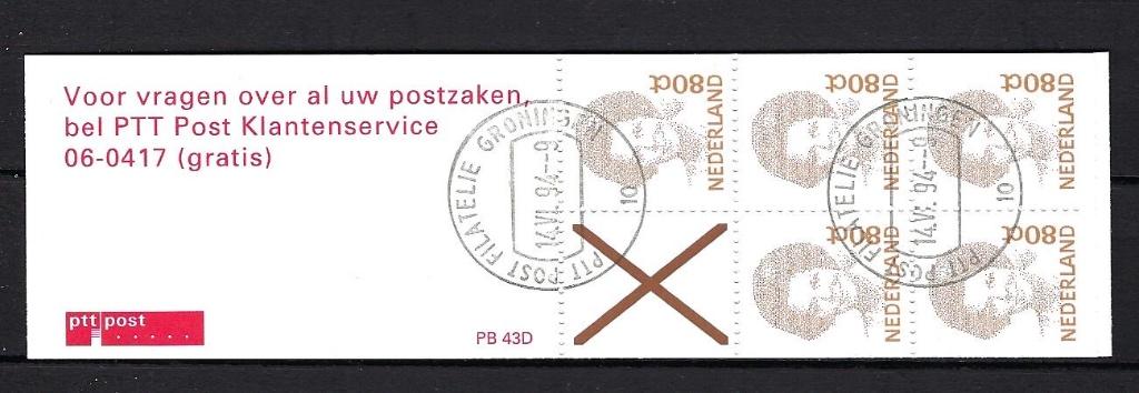 Postzegel Boekje PB 43c + 1e Dagstempel, Ophalen of Verzenden, Na 1940, Gestempeld
