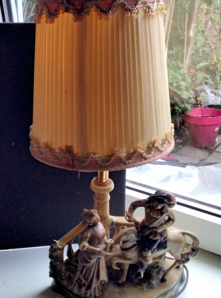 Vintage Porselein Dame Ridder Te Paard Lamp Dresden Tafereel, Antiek en Kunst, Ophalen