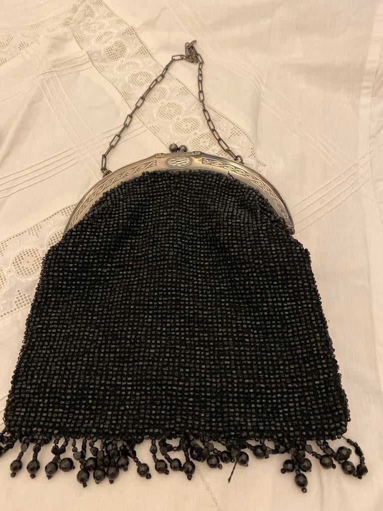 Antiek Zwarte Kralen Avondtasje zwart, Ophalen of Verzenden, Gebruikt, Zwart, Avondtasje