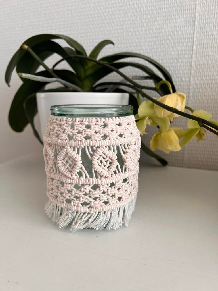 Handgemaakte macramé kaarshouder, Overige materialen, Wit, Ophalen of Verzenden, Zo goed als nieuw