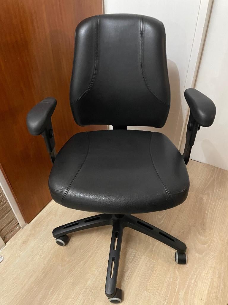 Ikea Verksam, zwart leren bureaustoel., Ophalen, Gebruikt, Zwart, Bureaustoel