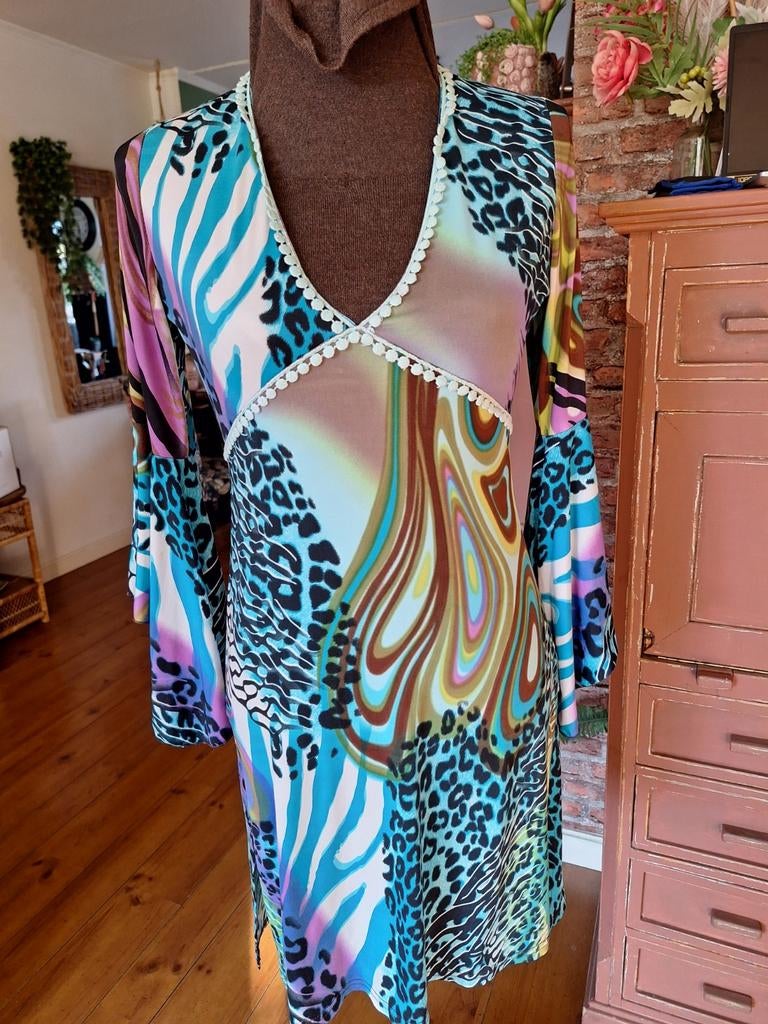 Jurk maat s kreukvrij stretch ibiza boho style, Kleding | Dames, Ophalen of Verzenden, Zo goed als nieuw, Maat 38/40 (M), Onder de knie