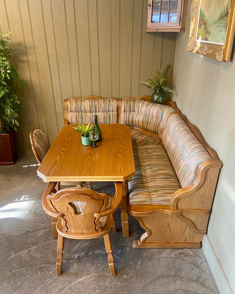 Robuuste èchte Duitse eethoek Oostenrijkse eiken zithoek, Huis en Inrichting, Ophalen, Zo goed als nieuw, Nvt, 6 tot 8 stoelen