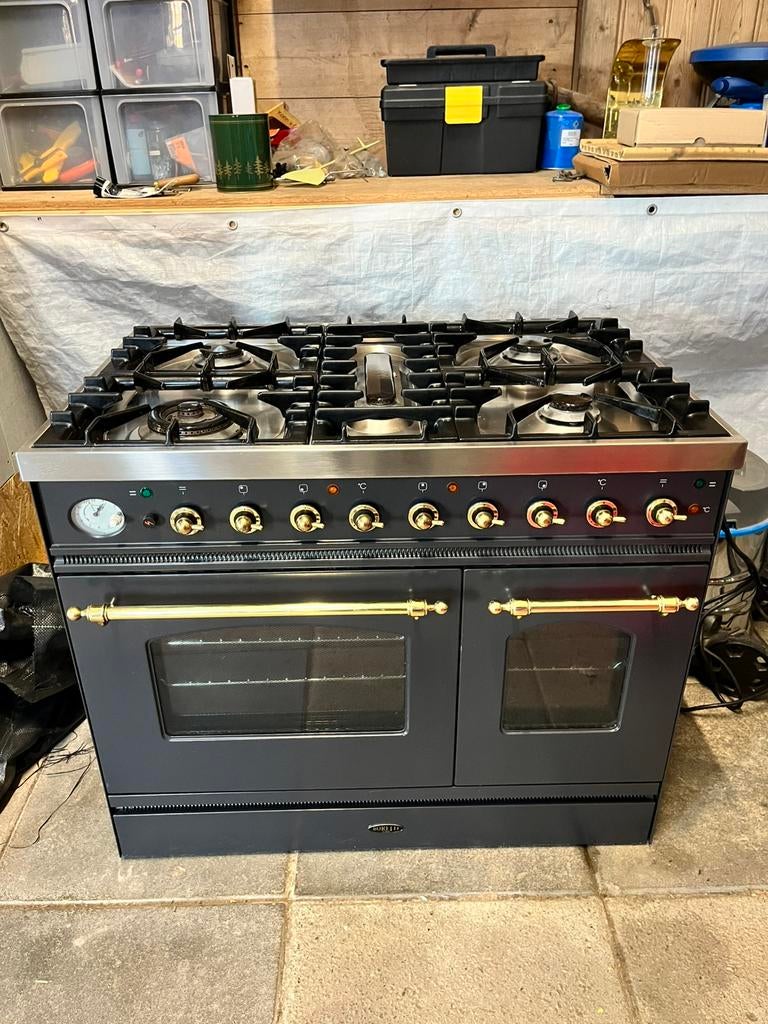 Compleet Boretti gasfornuis 5 pits 90cm + nieuwe stelpoten, Ophalen, Gebruikt, 60 cm of meer, Gas