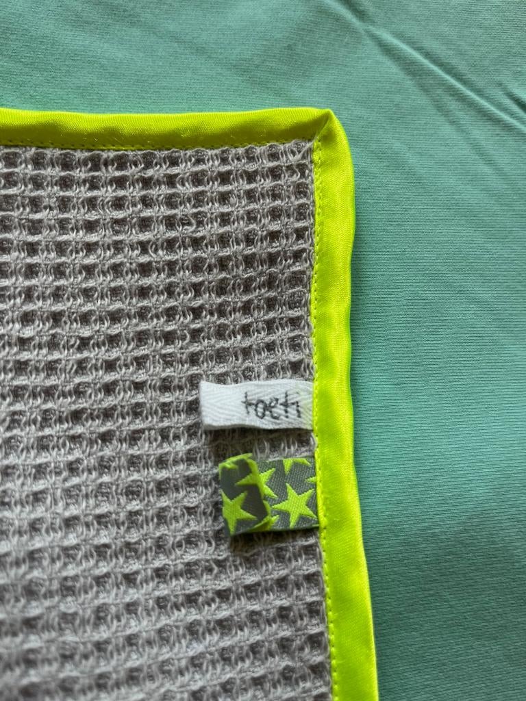 Ledikantdeken deken wafelstof / jersey in grijs/mint/neon, Verzenden, Zo goed als nieuw, 100 cm of meer, Deken