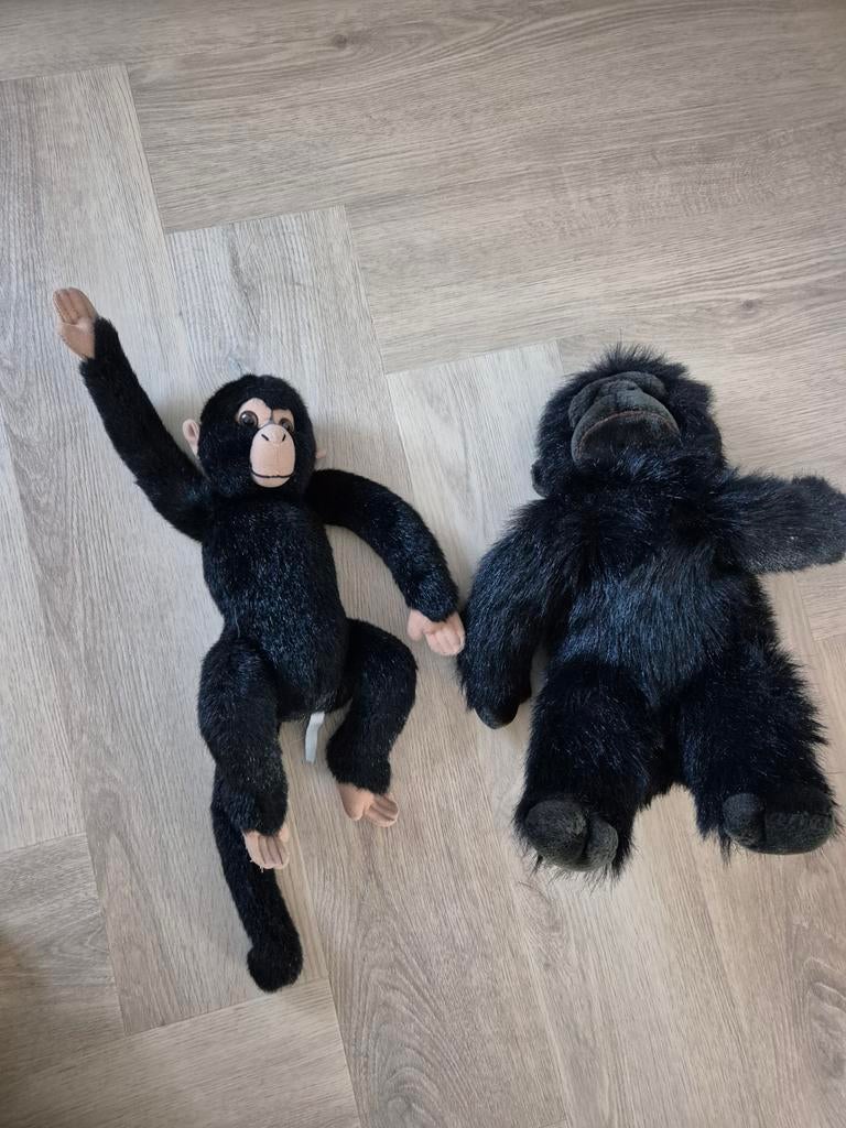 2 Knuffel Aapjes Zwart: Slinger Aap en Gorilla - 31 cm, Ophalen
