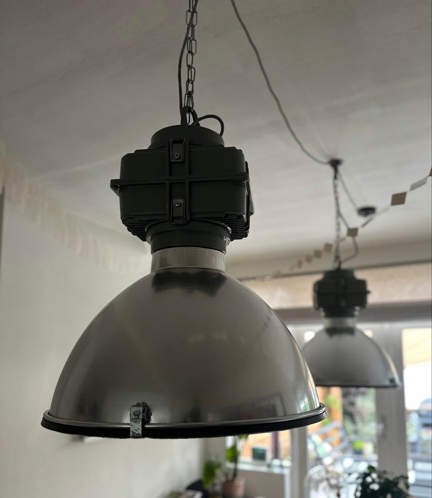2 Industriële Hanglampen - Perfect voor Eettafel, Ophalen, Gebruikt, Metaal, 75 cm of meer