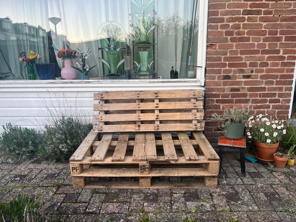 Pallet bank met kussens, Ophalen, Gebruikt, 150 tot 200 cm, Tweepersoons