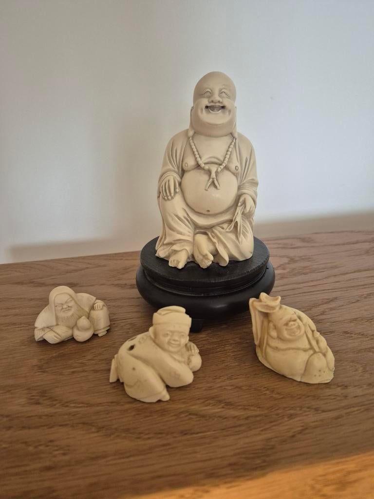 Set van 4 Boeddhabeeldjes - Decoratieve Oosterse Beeldjes, Ophalen of Verzenden, Zo goed als nieuw