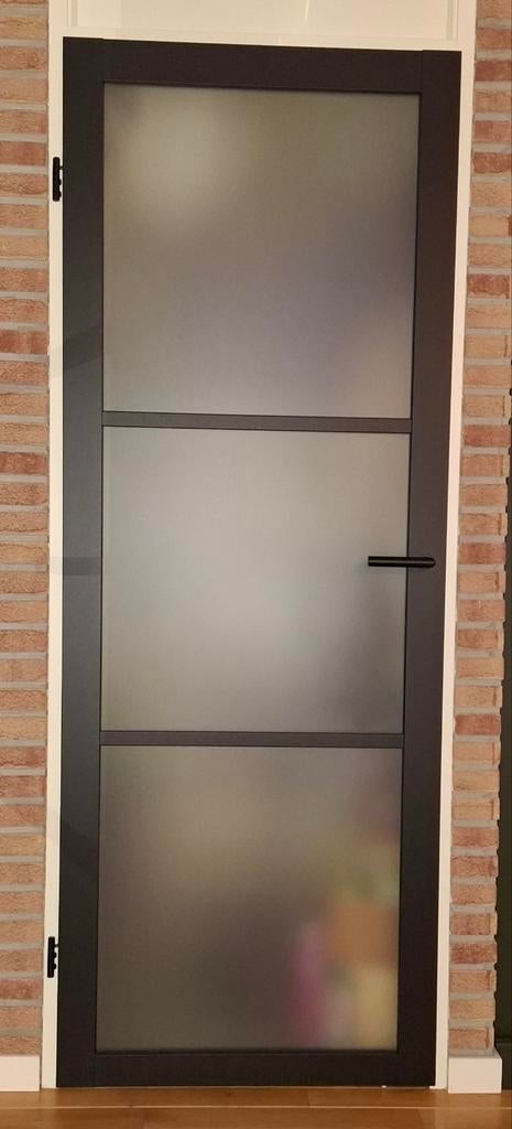 Nieuwe Svedex binnendeur NDB901 Zwart met satijnglas, Doe-het-zelf en Verbouw, Deuren en Horren, Ophalen, Minder dan 80 cm, Binnendeur