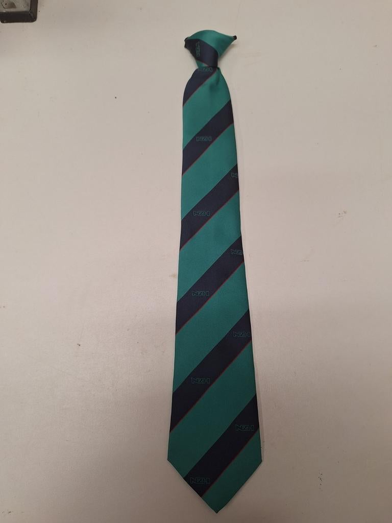 Stropdas met NZH logo - Groen/Donkerblauw gestreept, Ophalen of Verzenden, Nieuw, Blauw