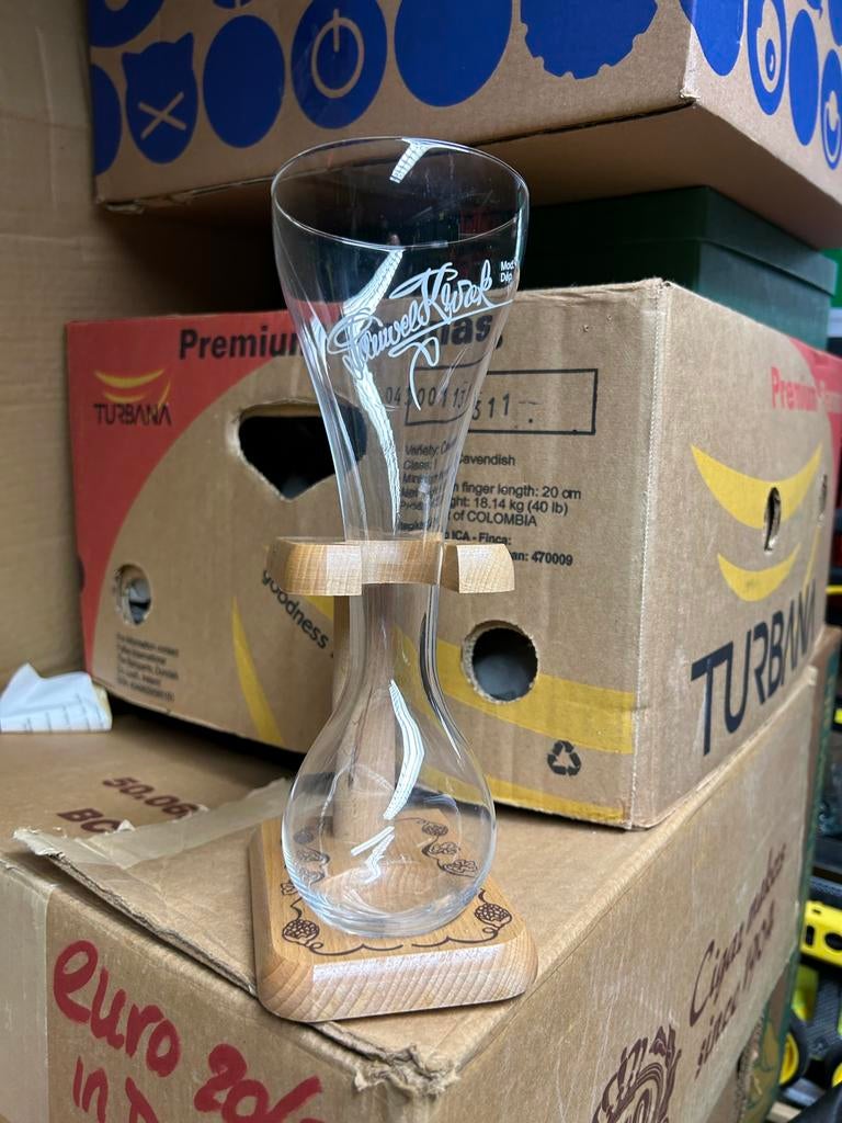 Pauwel kwak glas bier glas in houten houder, Verzamelen, Ophalen, Zo goed als nieuw, Bierglas