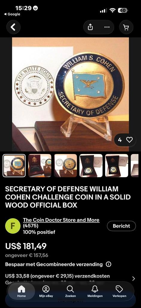 William S. Cohen Secretary of Defense Challenge Coin, Ophalen of Verzenden, Overige materialen, Buitenland