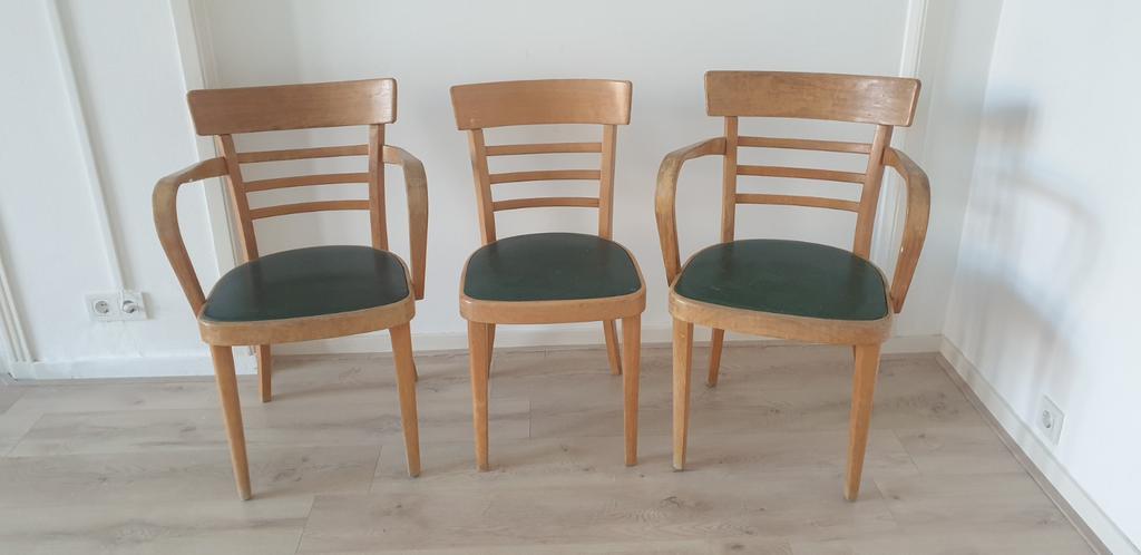 3 originele beukenhouten stoelen Gebr. Verhouden Oirschot, Ophalen of Verzenden