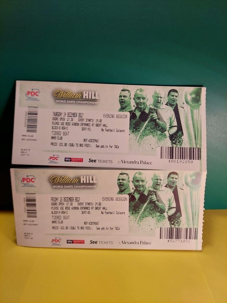 PDC World Darts Championship 2017 tickets Ally Pally, Tickets en Kaartjes, Drie personen of meer, December