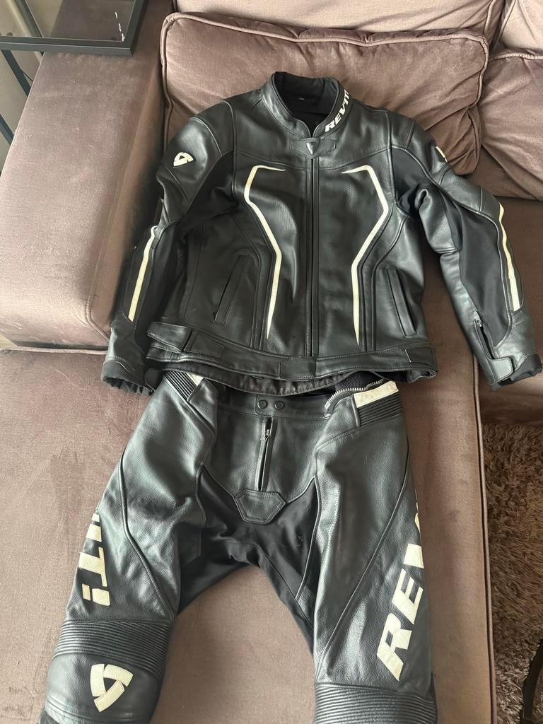 Rev'it Leren Motorpak - Afritsbaar - Maat 52 broek en jas!, Motoren, Kleding | Motorkleding, Ophalen, Tweedehands, Heren, Combipak