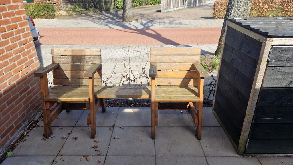 Jee & Bee duo zit met tafeltje, Tuin en Terras, Tuinstoelen, Nieuw, Hout, Ophalen