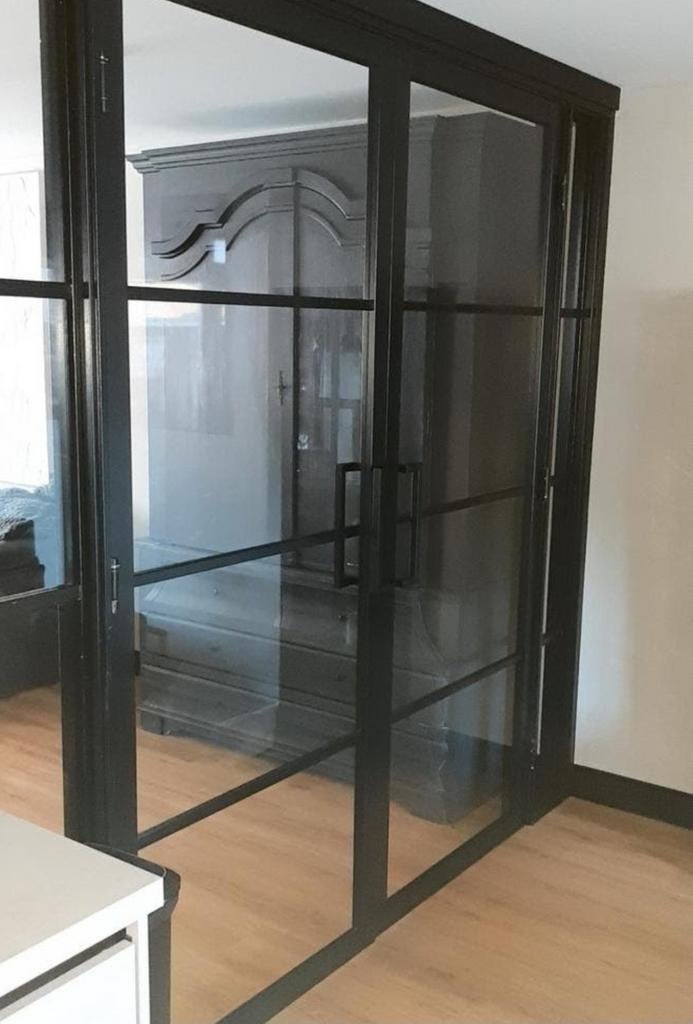 Zwarte dubbele deuren met glas., Doe-het-zelf en Verbouw, Ophalen, 80 tot 100 cm, 215 cm of meer, Binnendeur