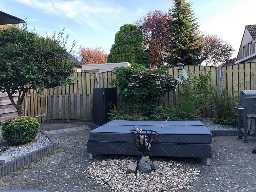 Antraciet 2-persoons aaneenschuifbaar bed 196cm x 144cm, Verstelbaar, Tweepersoons, Zo goed als nieuw, 200 cm