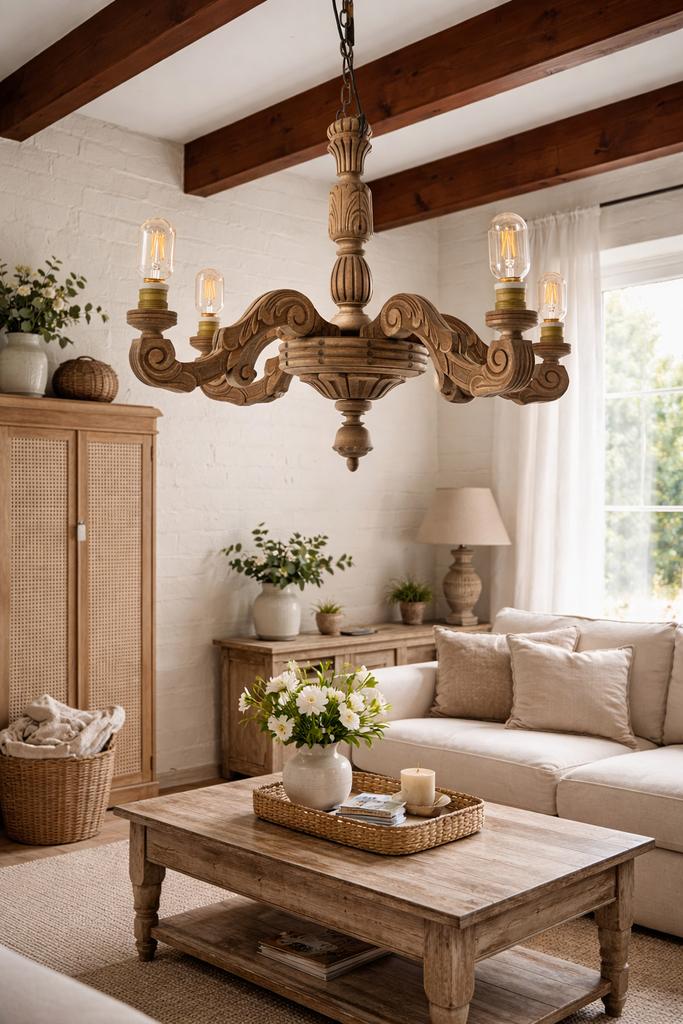 Houten kroonluchter Landelijke brocante uitstraling, Ophalen, Gebruikt, Landelijk brocante, ...