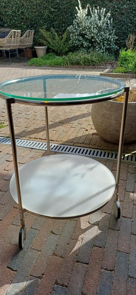 Ronde glazen bijzettafel, Huis en Inrichting, Tafels | Bijzettafels, Minder dan 55 cm, Rond, Glas, Ophalen