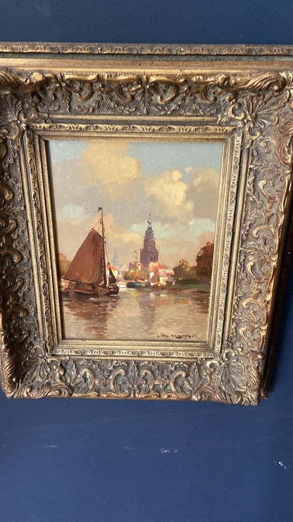 Twee Schilderijen van J. Knikker, Hollands stadsgezicht, Antiek en Kunst, Ophalen of Verzenden