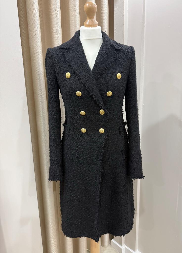 Zwarte tweed jas Zara maat S, Ophalen of Verzenden, Zo goed als nieuw, Jasje, Maat 36 (S)
