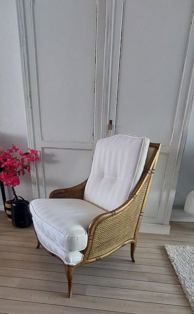 Vintage Giorgetti Fauteuil Faux Bamboo goudkleurig, Huis en Inrichting, Fauteuils, Ophalen, 50 tot 75 cm