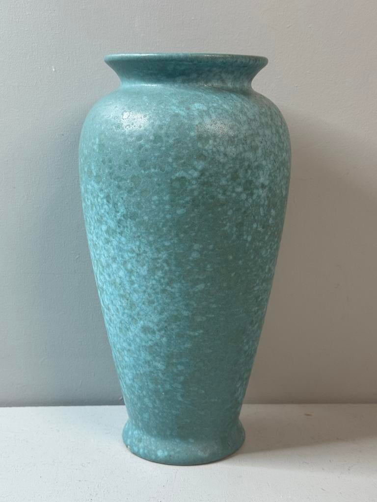 Vintage West Germany Vaas - Turquoise Gevlekt Keramiek, Ophalen of Verzenden