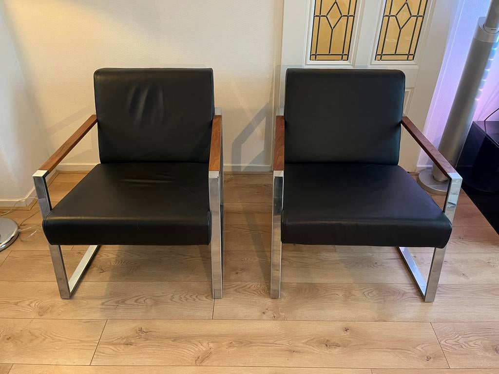 Harvink 2 Fauteuils model Banjer Zwart leer IZGST. prijs pst, Design, 75 tot 100 cm, Ophalen of Verzenden, Zo goed als nieuw