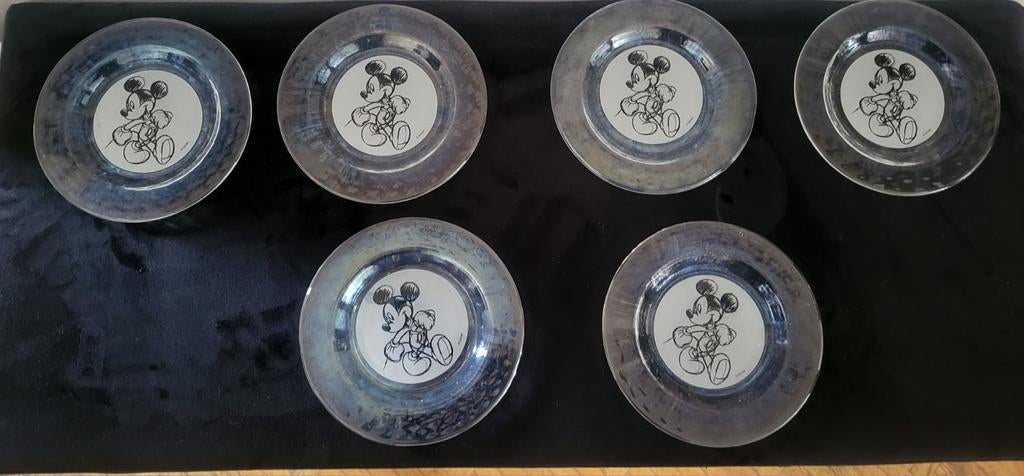 Set van 6 Mickey Mouse glazen bordjes / gebaksbordjes, Huis en Inrichting, Keuken | Servies, Gebruikt, Ophalen of Verzenden, Glas
