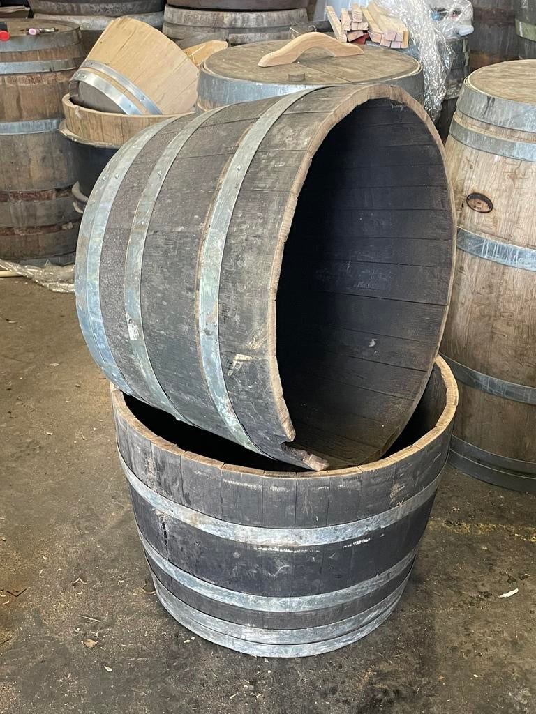 2x eiken bloembak sale model wijnvat 70x50, Ophalen, De Tonnellerie, Rond, Zo goed als nieuw