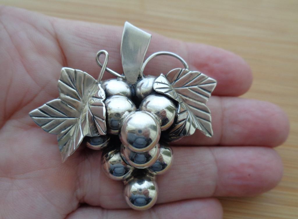 Zilveren modernistische broche / hanger Mexico [548], Verzenden, Zo goed als nieuw, Bloem of Plant, Zilver