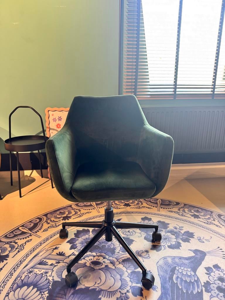 5x Velours groene bureaustoel, in hoogte verstelbaar, Ophalen, Gebruikt, Groen, Bureaustoel