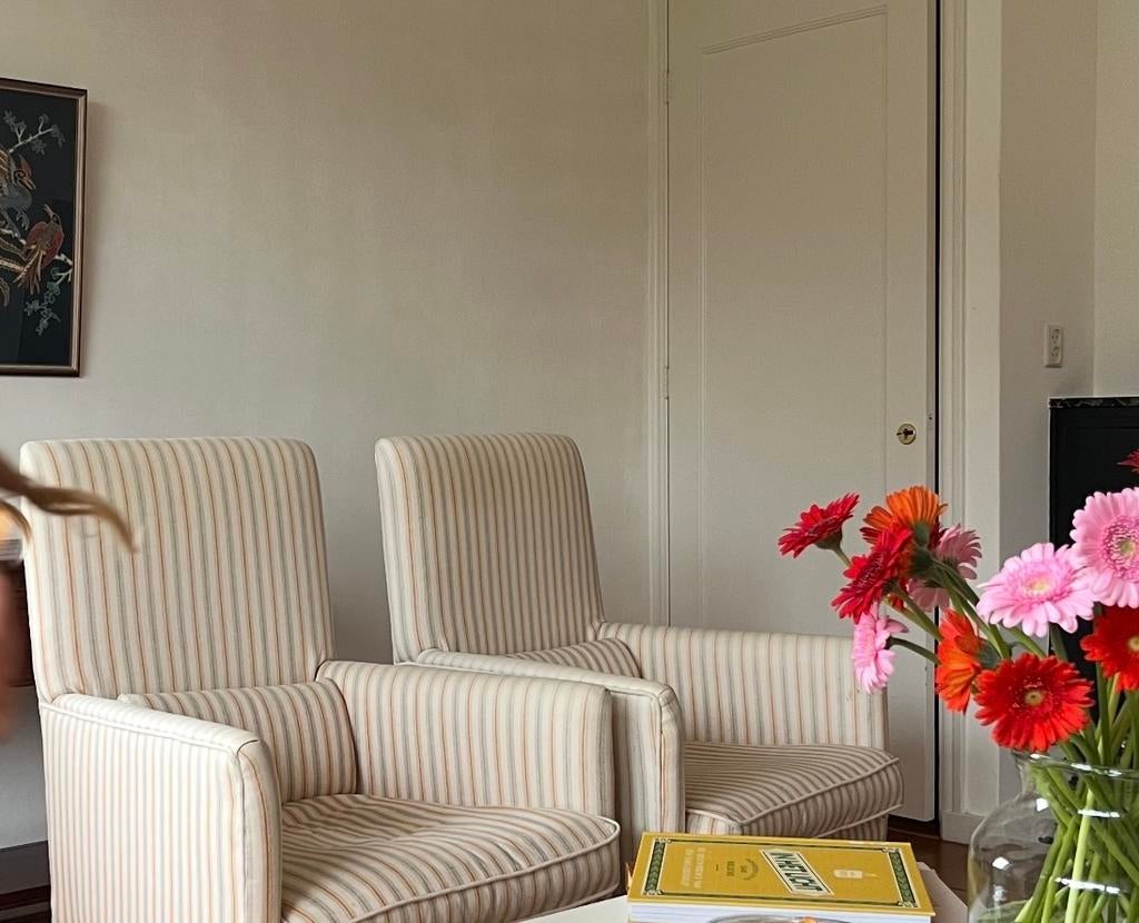 Twee gestreepte fauteuils in nette staat, Huis en Inrichting, Fauteuils, Ophalen, Zo goed als nieuw, Stof, 75 tot 100 cm