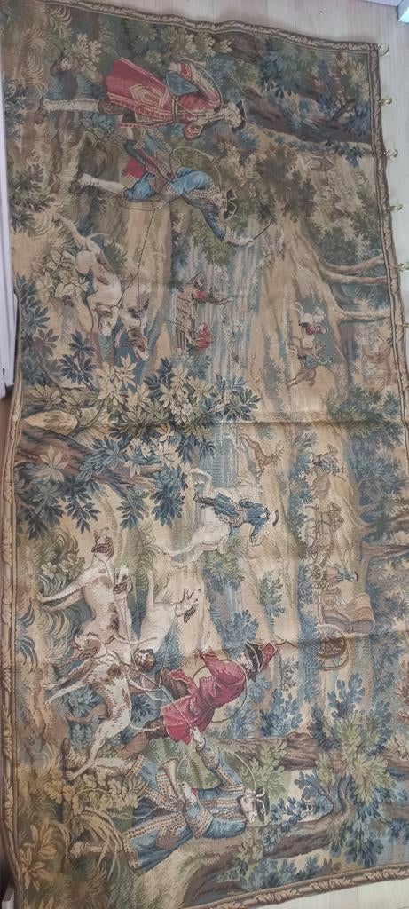 Antiek wandtapijt met jachtscène, Ophalen of Verzenden