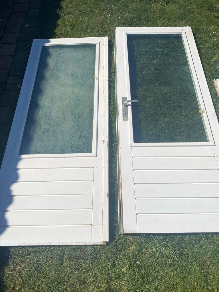 Dubbele hardhouten deur 212x84,5 cm per deur, Ophalen, Gebruikt, 80 tot 100 cm, Buitendeur