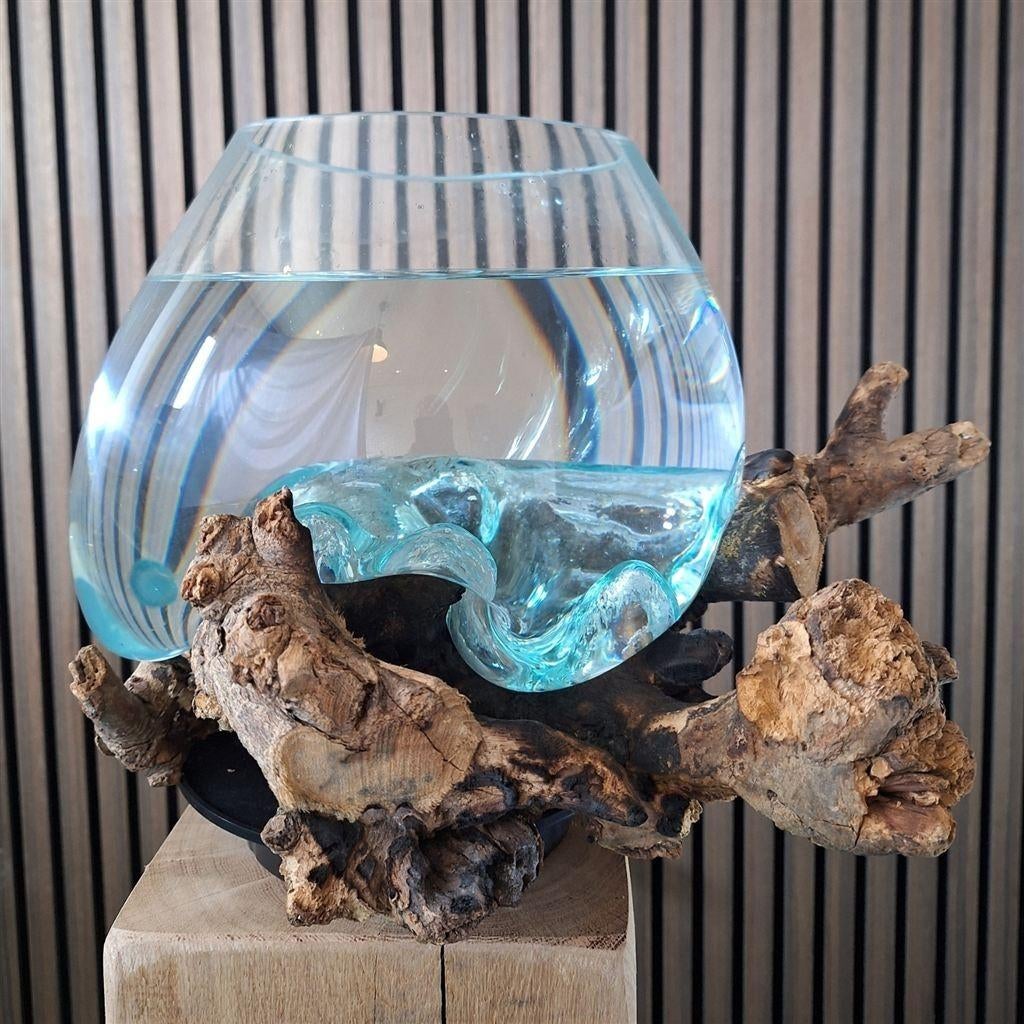 Gegoten vaas op houten stronk - Unieke exemplaren, Overige kleuren, Aardewerk of Porselein, Nieuw, Ophalen of Verzenden