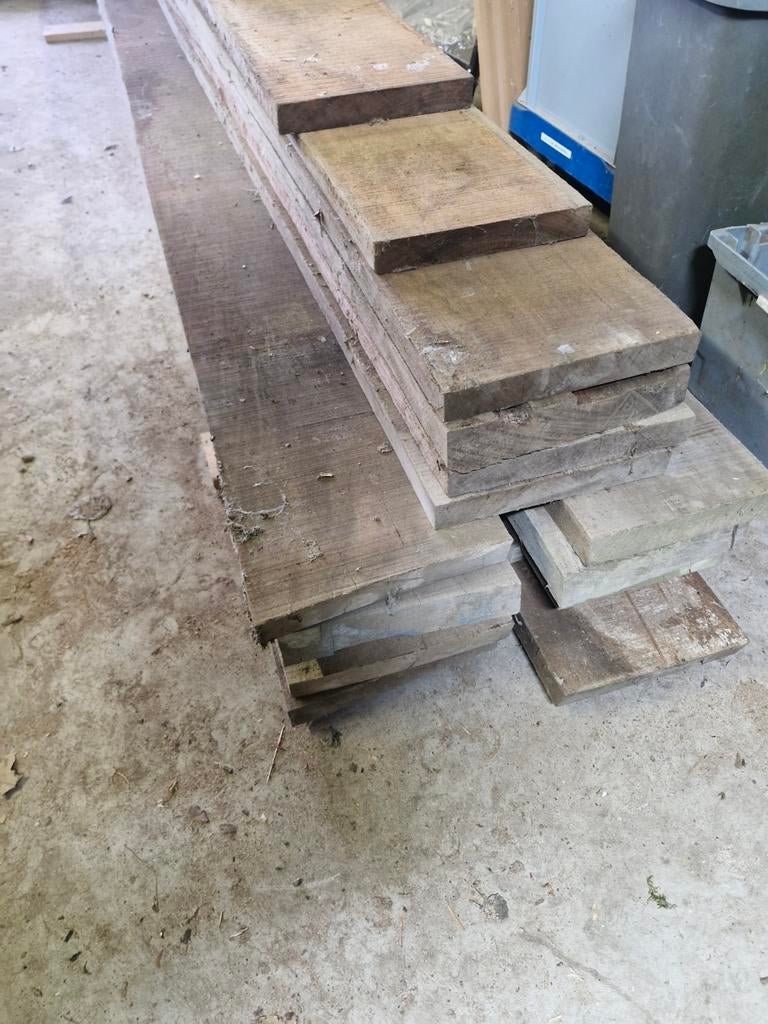 Meranti/Sepetir hardhout planken lengte 285 cm, Doe-het-zelf en Verbouw, Hout en Planken, Ophalen, Gebruikt, 25 tot 50 mm, 250 tot 300 cm