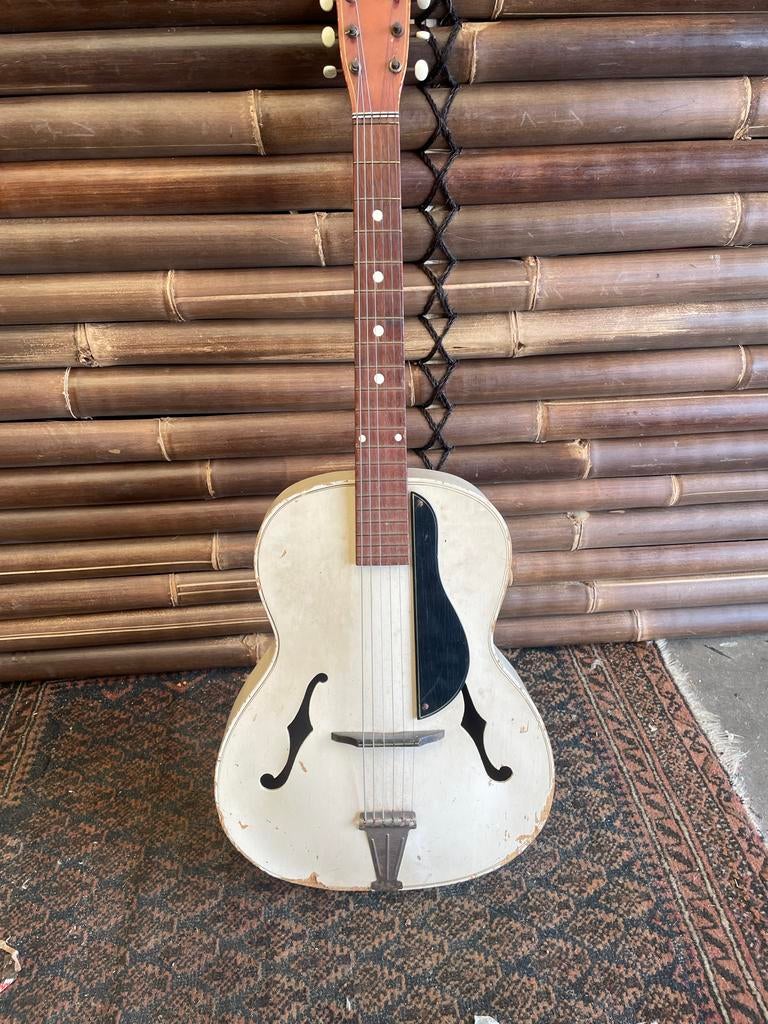 Vintage Archtop Gitaar - Jazz/Blues Stijl - Off-white, Gebruikt, Overige typen, Ophalen of Verzenden, X
