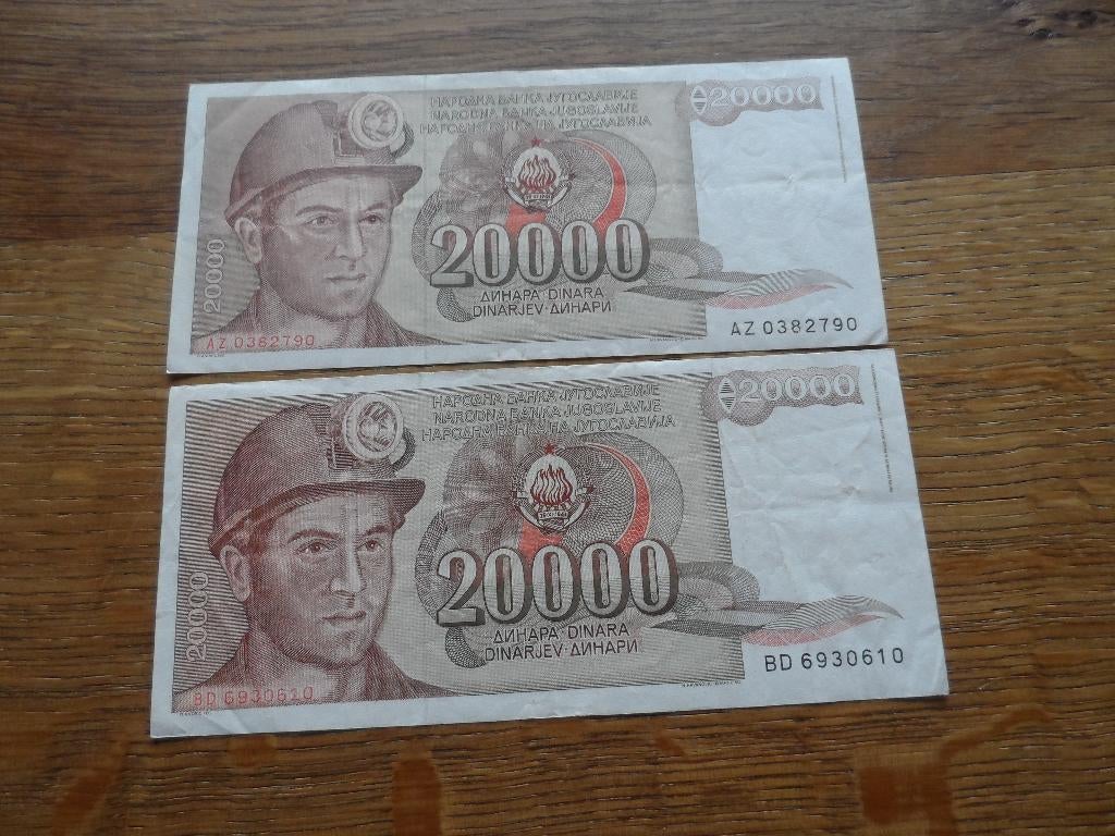 Joegoslavië 2 x 20000 dinar, Ophalen of Verzenden, Joegoslavië